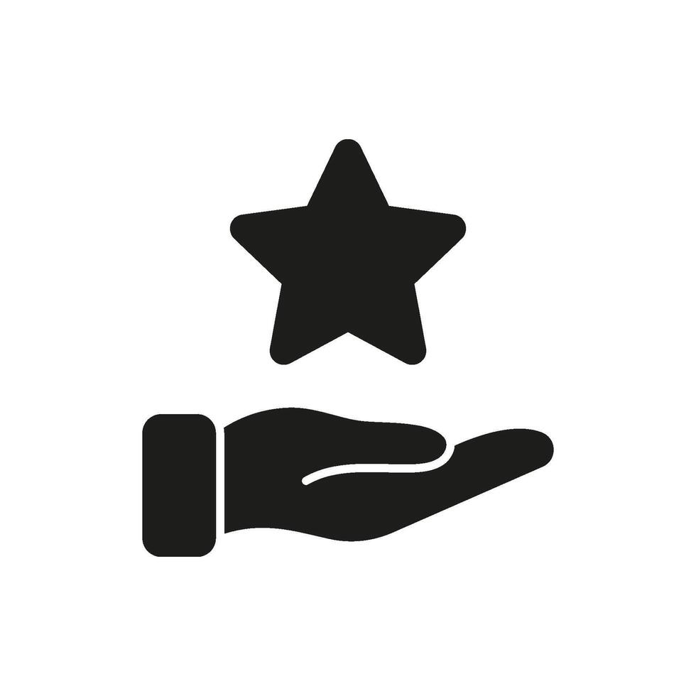 Hand With Star Solid Icon. Achieving Excellence, Quality Service, And Customer Satisfaction Silhouette Symbol. Performance Recognition And Reward. Isolated Illustration vector