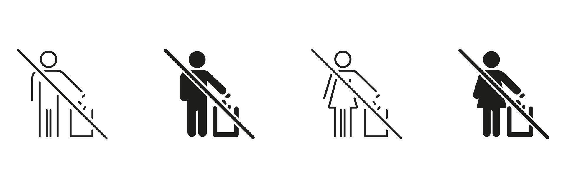 No Littering Prohibition Icon Set. Waste Disposal And Environmental Protection Outline And Silhouette Symbol Collection. Isolated Illustration vector