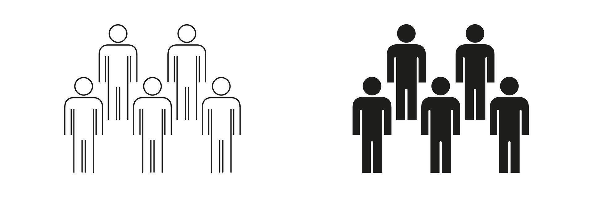 Group Of People Hierarchy Solid And Outline Icon Set. Team Structure, Leadership, And Organization Silhouette Symbol Collection. Business And Management Concept. Isolated Illustration vector