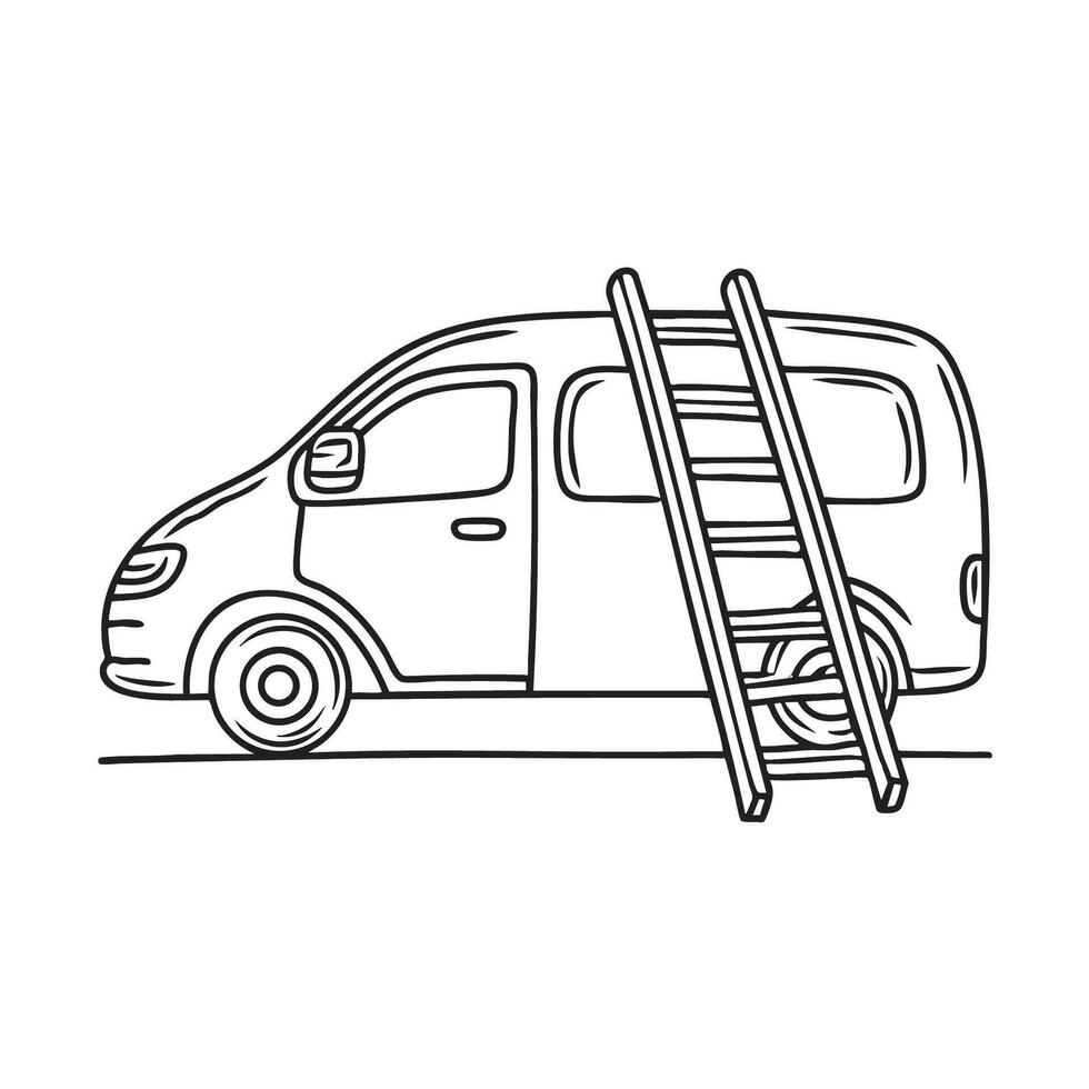 A ladder fixed onto the rear of a stationary van vector