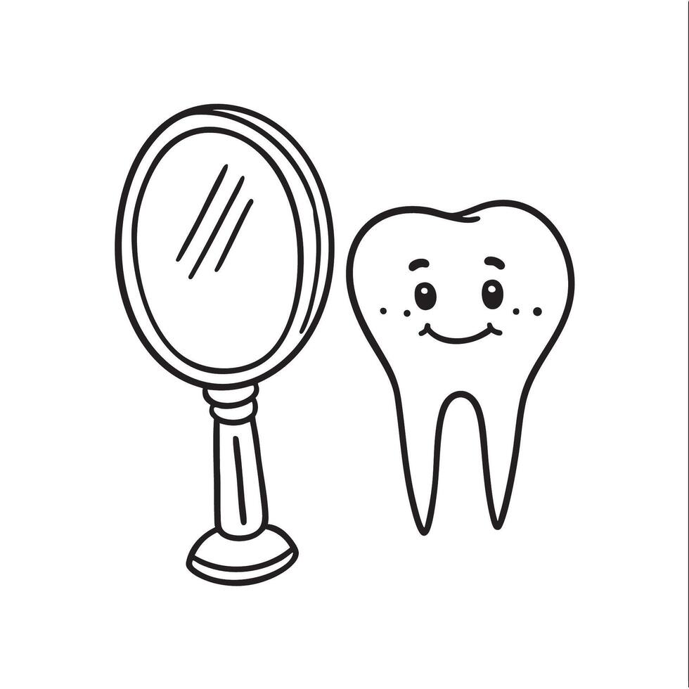 A loose tooth set beside a small personal mirror vector