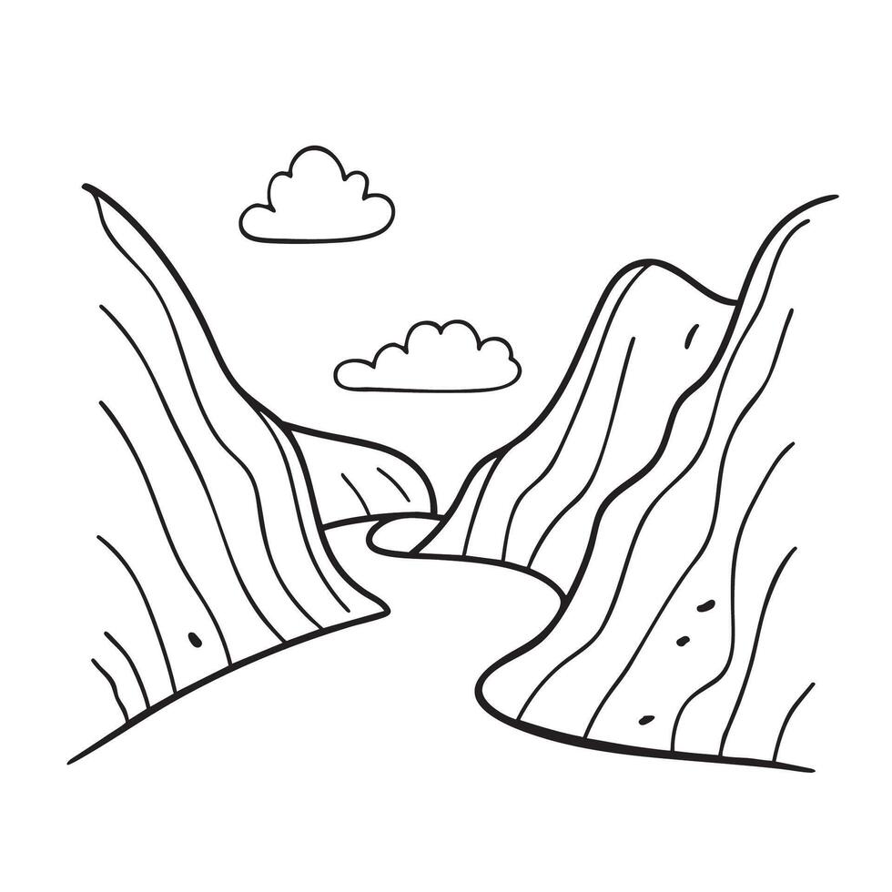 A thin footpath slicing through the center of a steep valley vector
