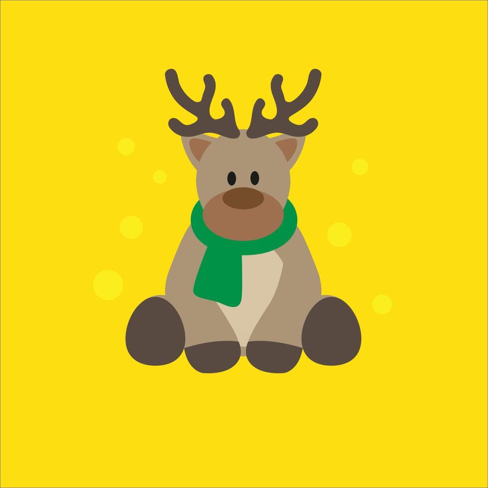 A reindeer with a green scarf on a yellow background vector