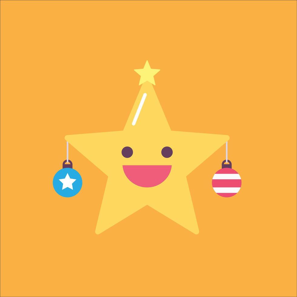 A star with a smiley face and two ornaments vector
