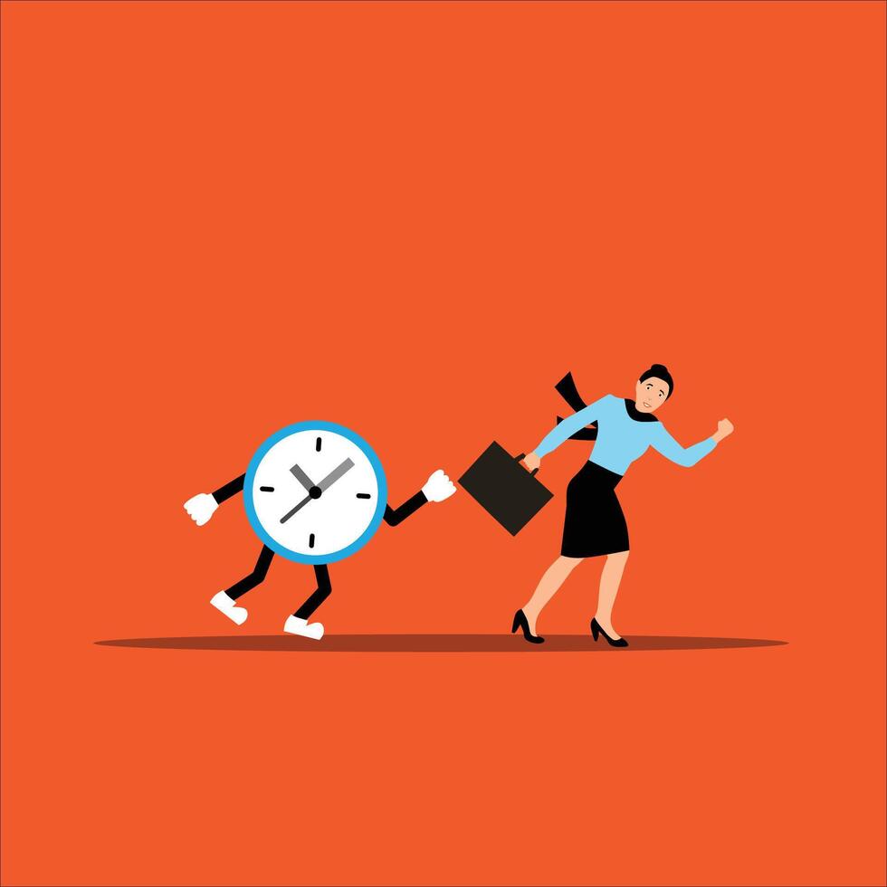 Businesswoman running with a clock vector