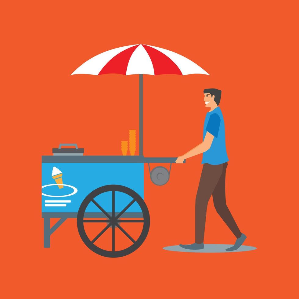 A man pushing a cart with a beer on it vector