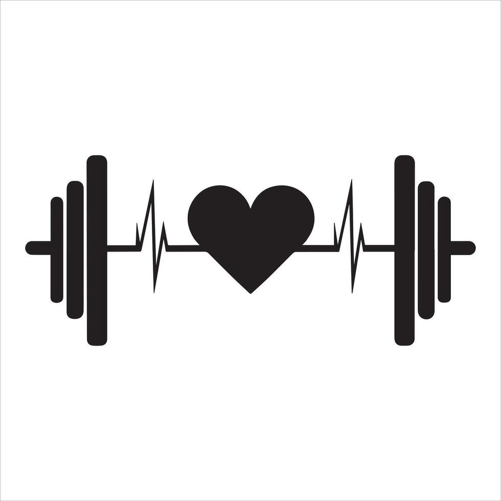 Exercise Barbell Heartbeat Line vector