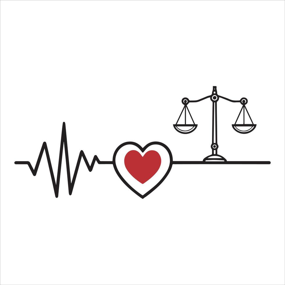 Justice Scale with Heartbeat Line vector