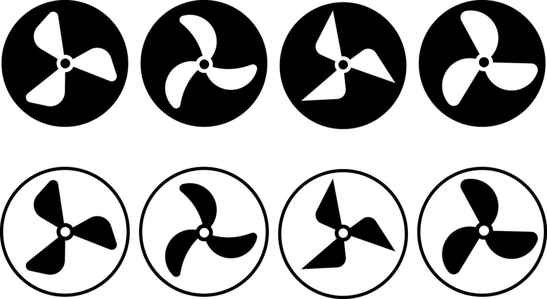 propeller icon set. Electrical temperature equipment. Turbine airflow rotating symbols. Industrial ventilator heating cooling sign vector
