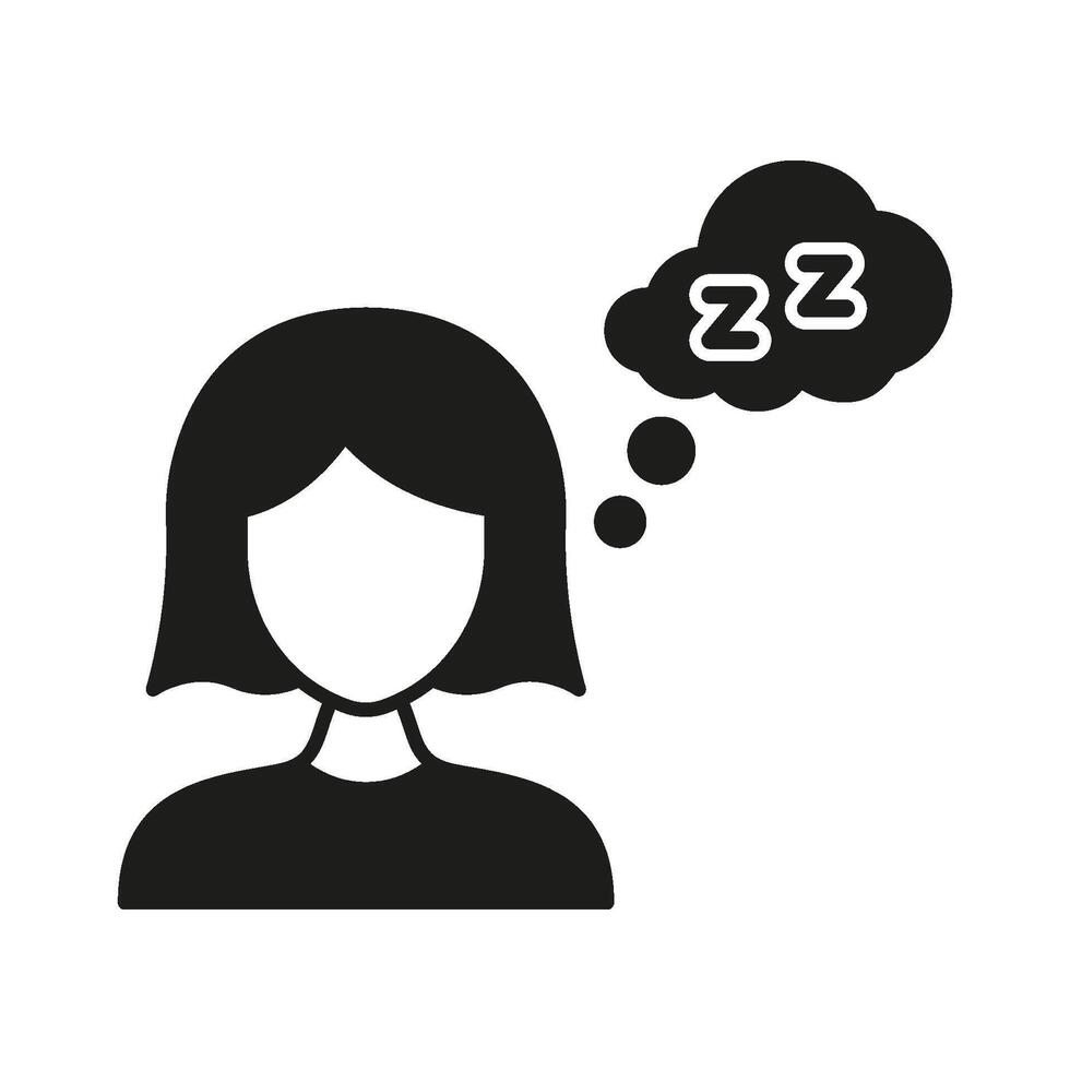 Female Sleeping Thought Solid Icon. Rest, Relaxation, And Sleepiness Silhouette Symbol. Dreaming And Sleep Concept. Isolated Illustration vector