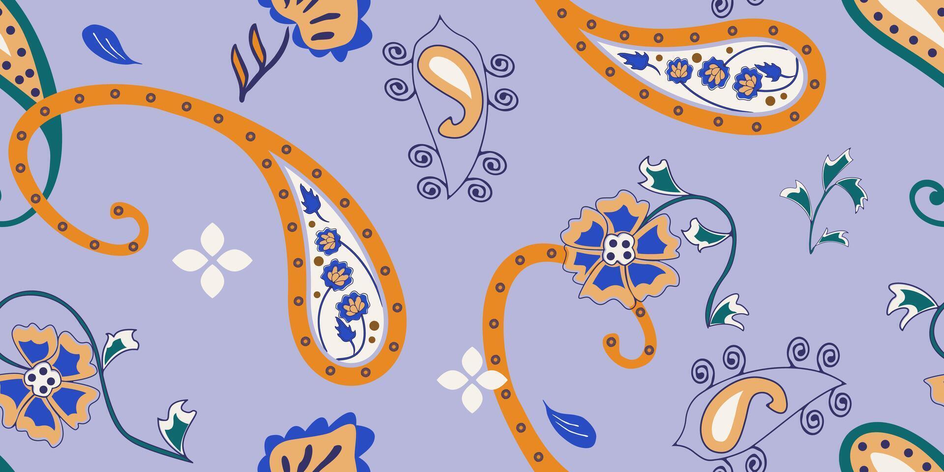 Seamless stylized paisley folk floral pattern for fabric and wallpaper vector