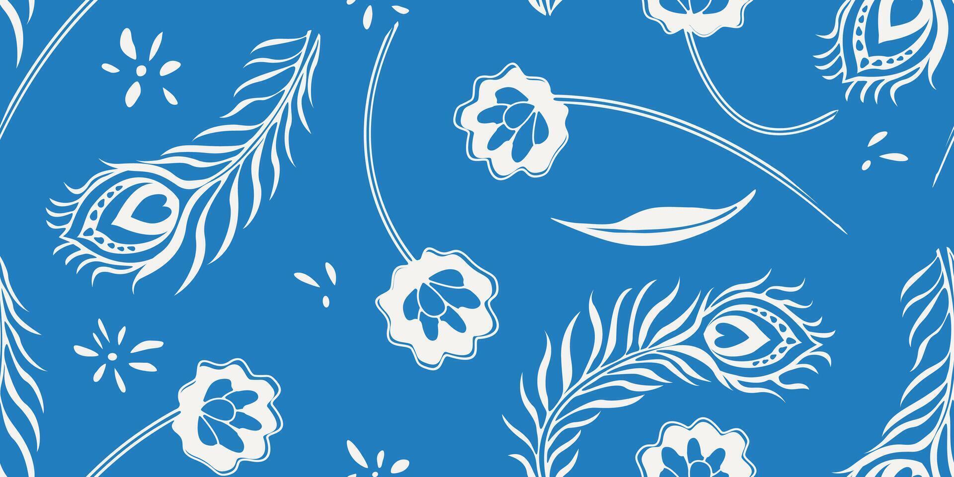 Boho peacock feather floral pattern seamless for home decor and print design vector