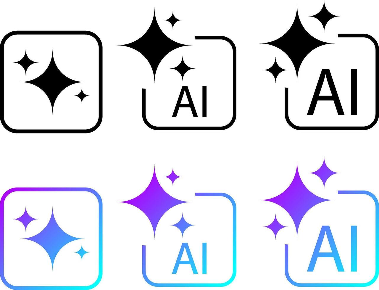 generated icon. stars sparkle and square. Artificial intelligence symbols. Computer help assistant sign. command prompt to generate ideas vector