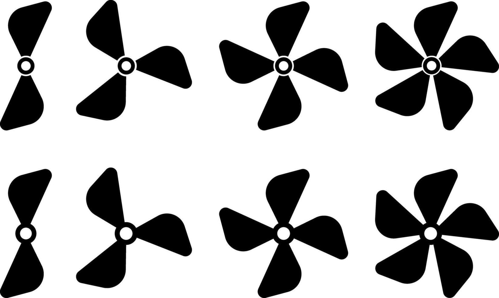 Propeller icon set. propeller for surface drive. Fan speed icons. Conditioning equipment sign. Cooling Fan symbols. Electrical temperature equipment vector