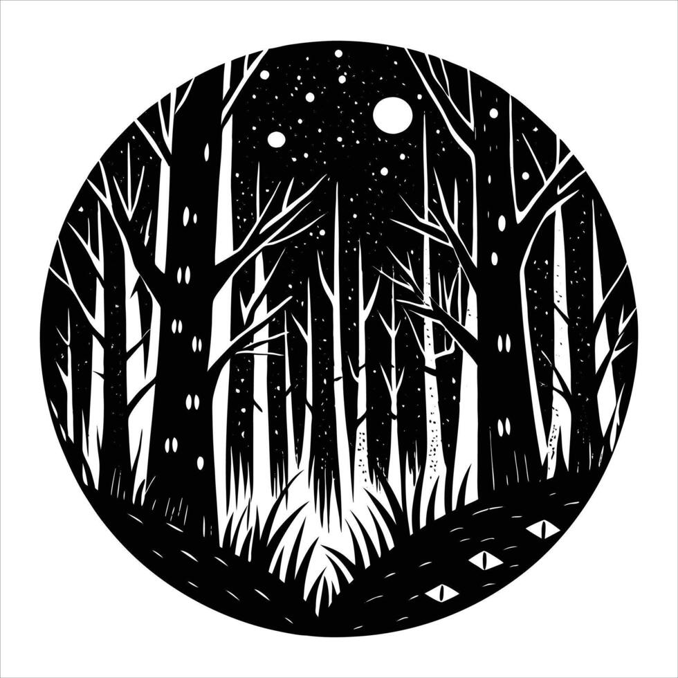 a serene night forest with glowing eyes vector