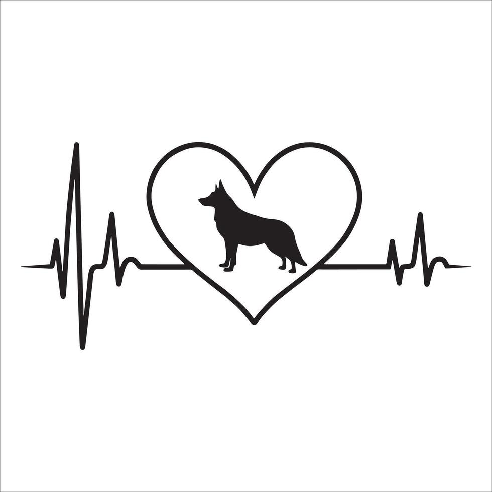 German Shepherd Dog With Heartbeat Line vector