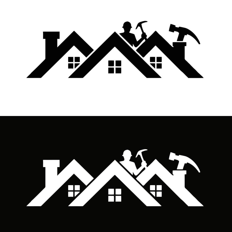 Two houses with people on top and shovels vector