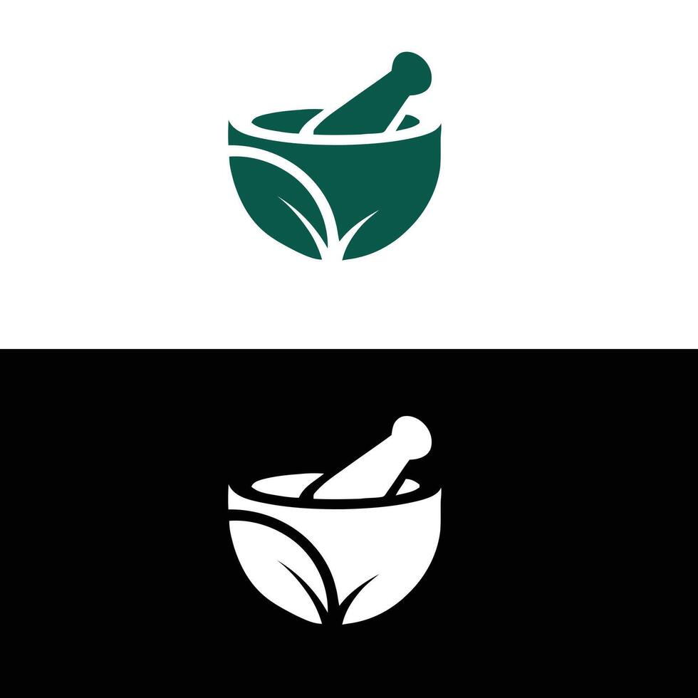 A green and white logo for a mortar and pestle vector