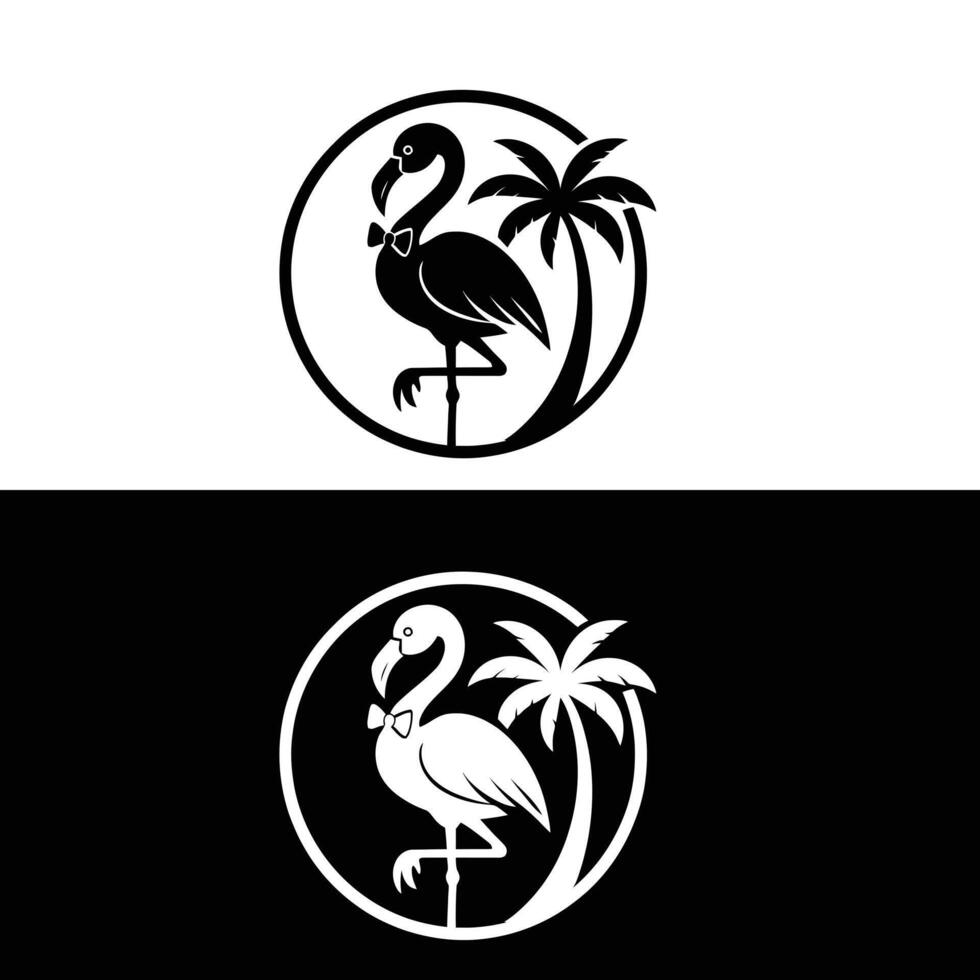 A flamingo and palm tree logo vector