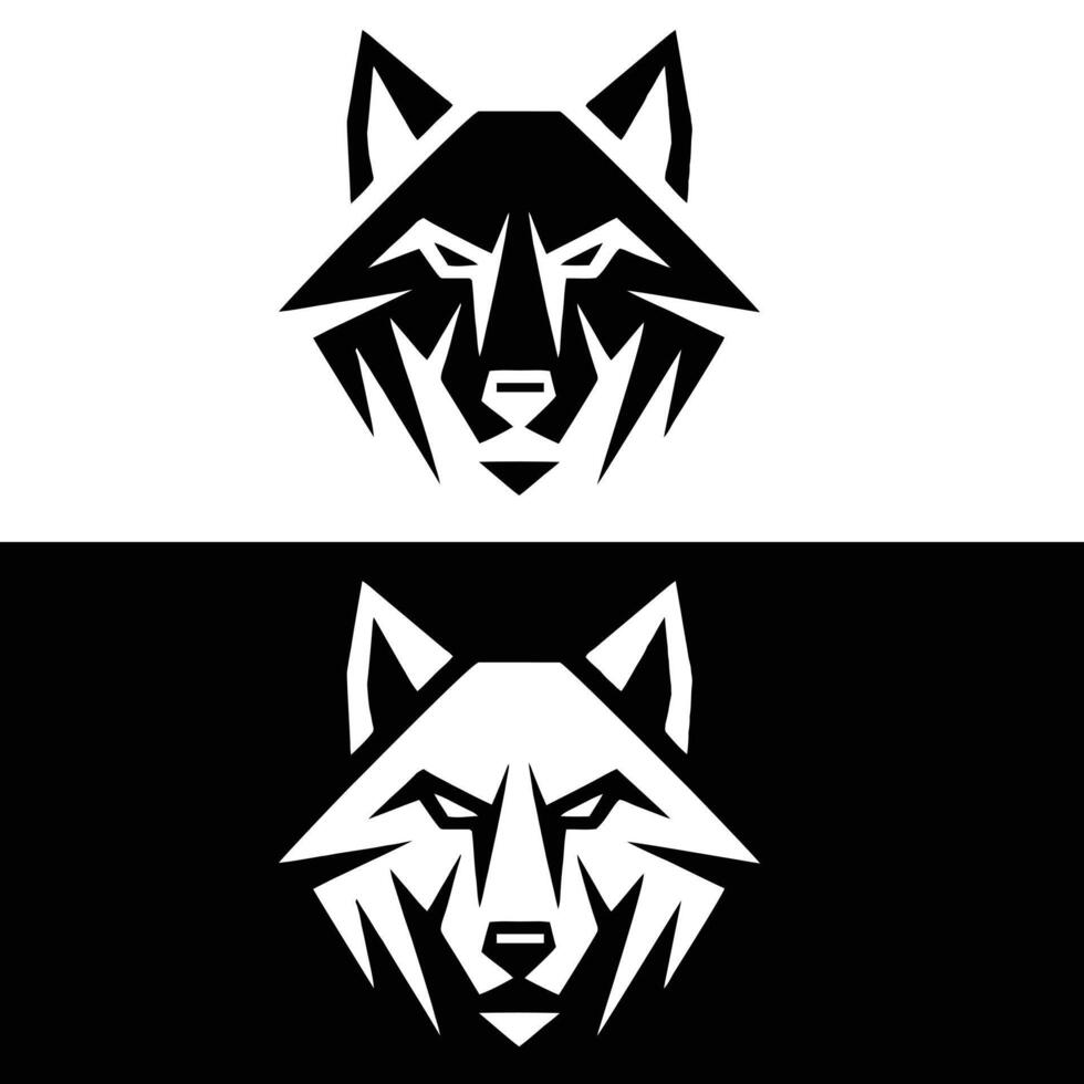Two wolf head logos on black and white backgrounds vector