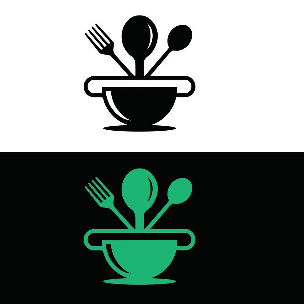 A logo for a restaurant with a bowl and fork vector