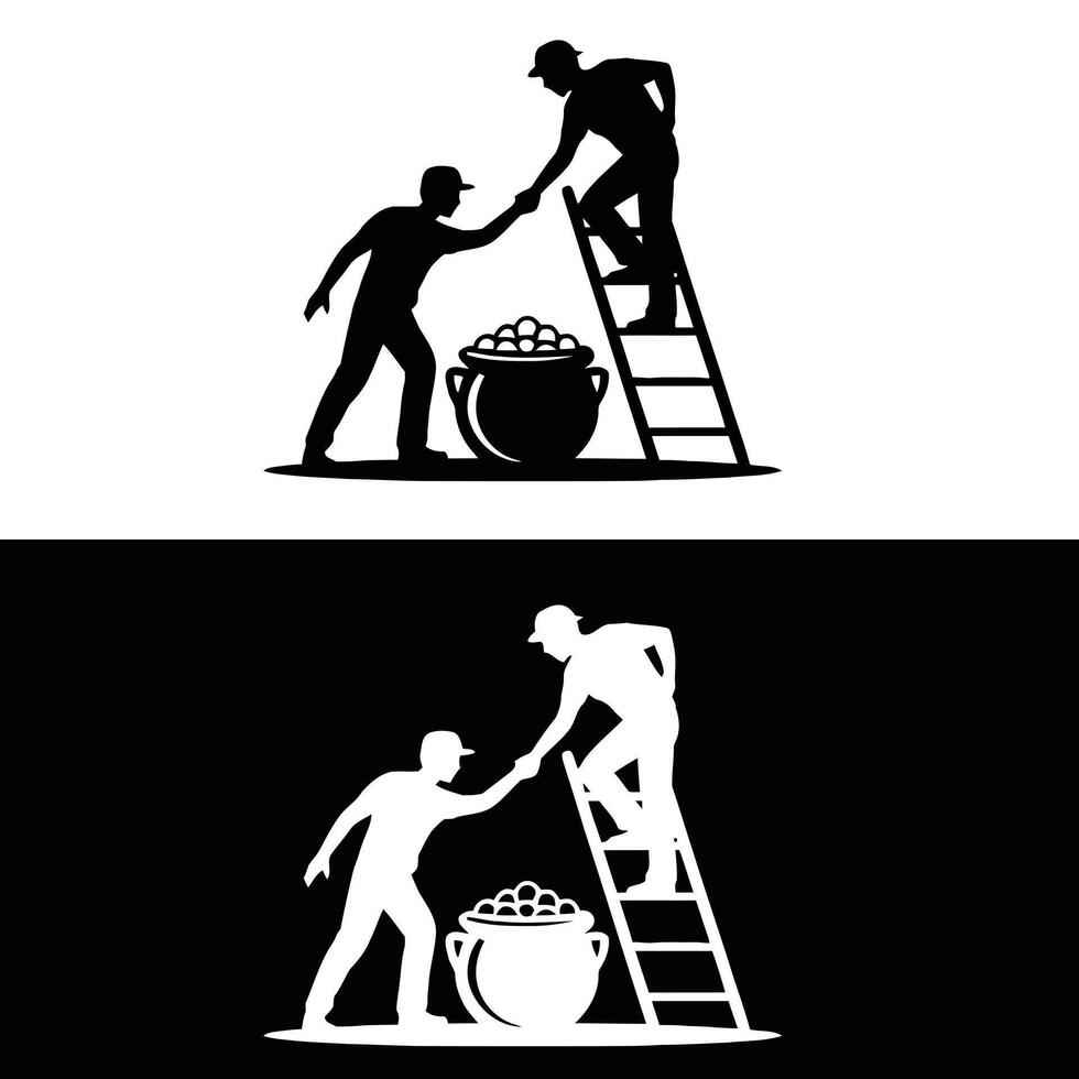 Two men are helping each other on a ladder vector