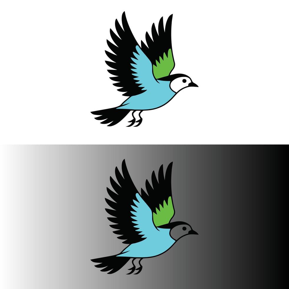 A bird with a green and blue wing is shown in two different colors vector