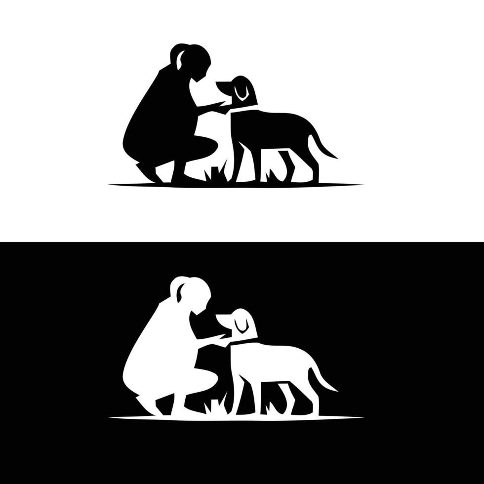 Two silhouettes of a woman and a dog vector