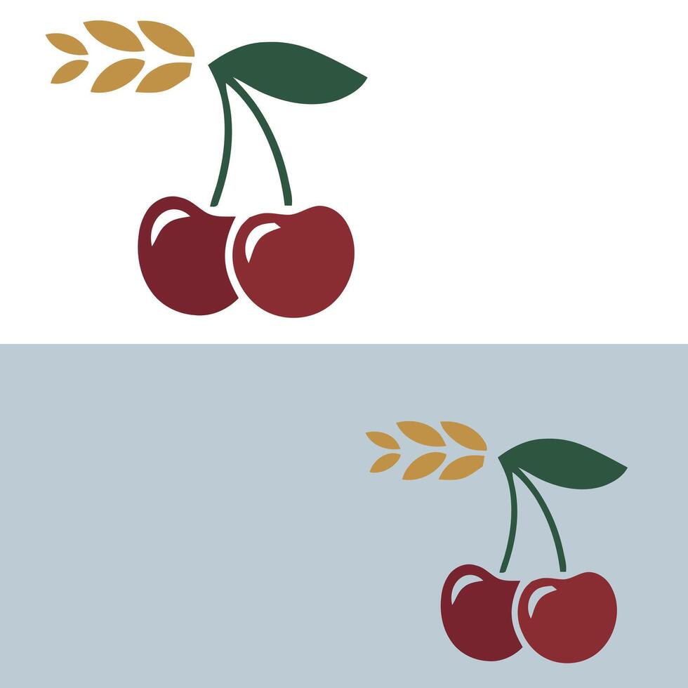 Two cherries with leaves on them vector