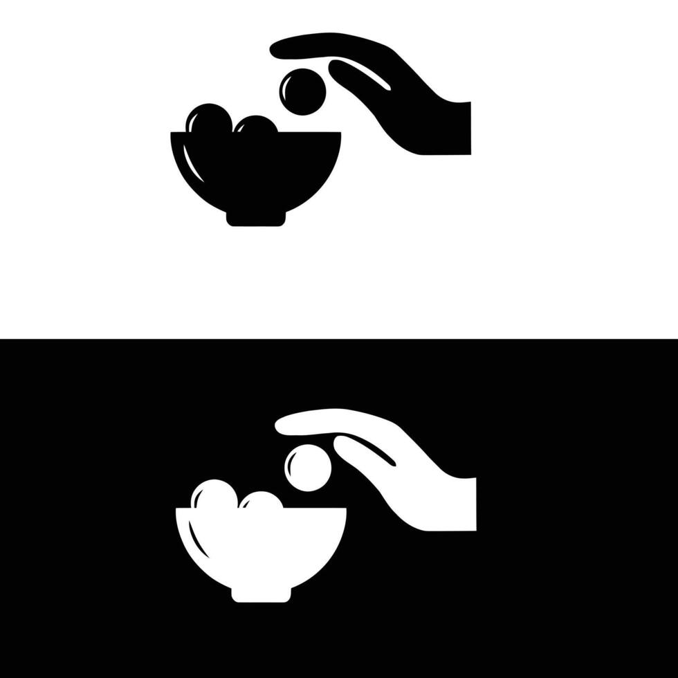 A black and white logo of a hand holding a bowl of eggs vector