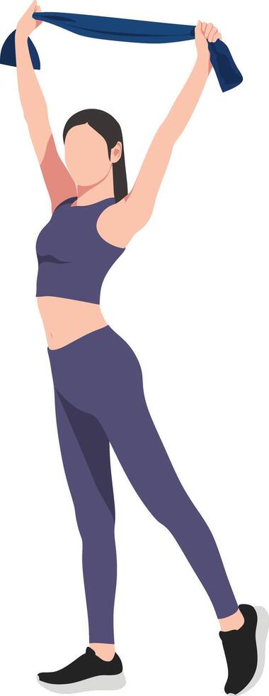 slim girl is stretching using a resistance band vector