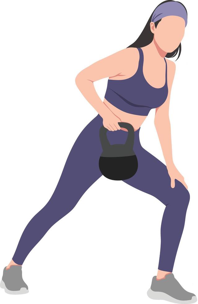 young woman exercises with a kettlebell vector