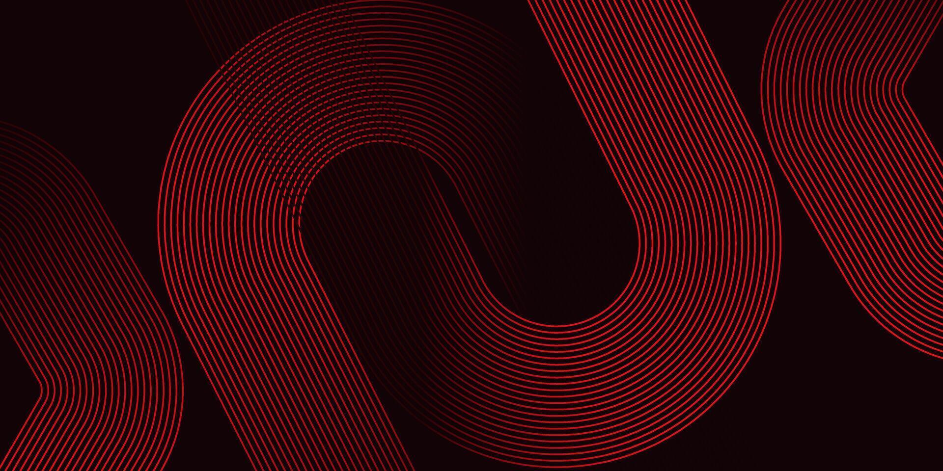 Red Curved Line Background Abstract Dark Tech Flow Design vector