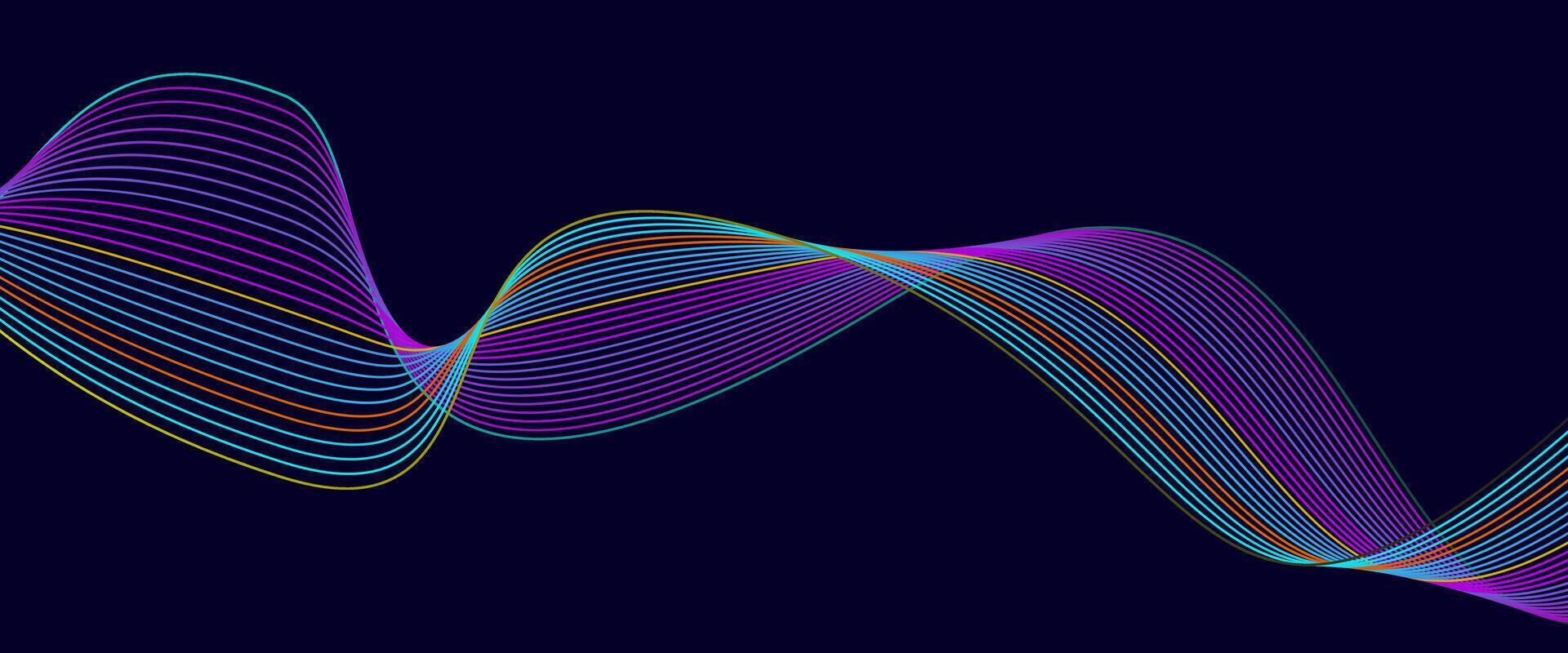 Colorful Abstract Wave Line Background Vibrant Curved Stripes on Dark vector
