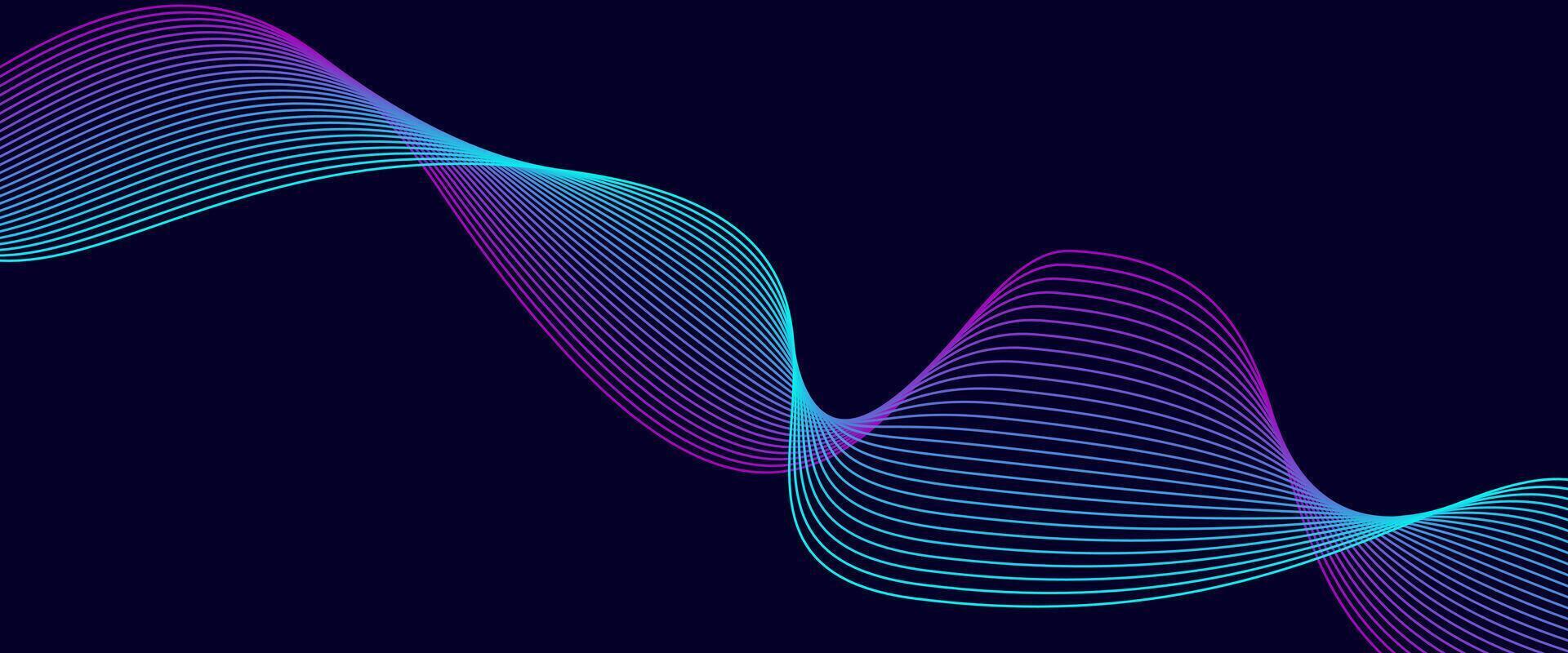 Vibrant Neon Wave Line Background in Purple and Cyan on Dark Theme vector