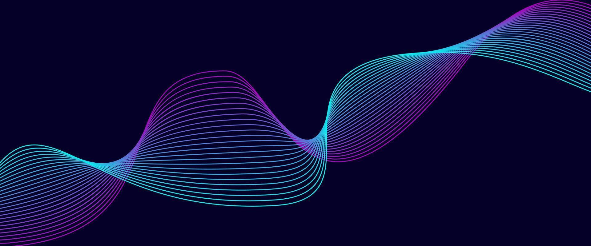 Colorful Abstract Neon Wave Line Background on Dark Blue vector