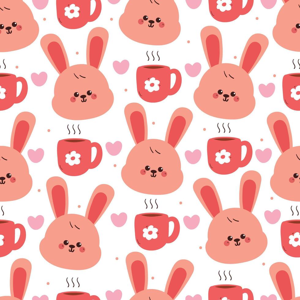 seamless pattern cute cartoon pink bunny with pink cup. cute animal pattern for wallpaper and gift wrap paper vector