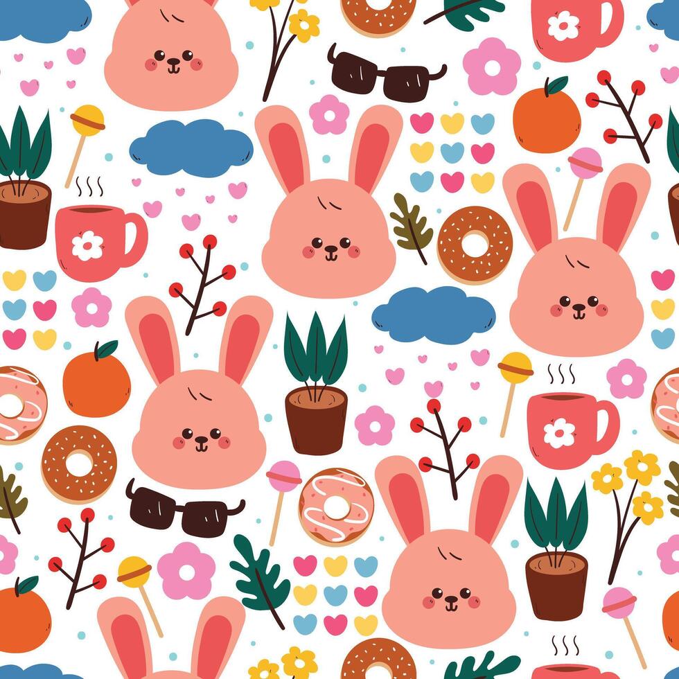 Cute bunnies and colorful patterns vector