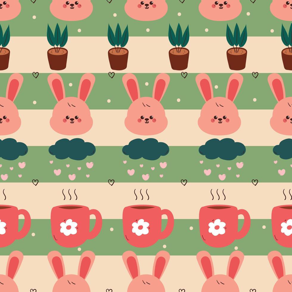 Cute bunny and plant pattern design vector