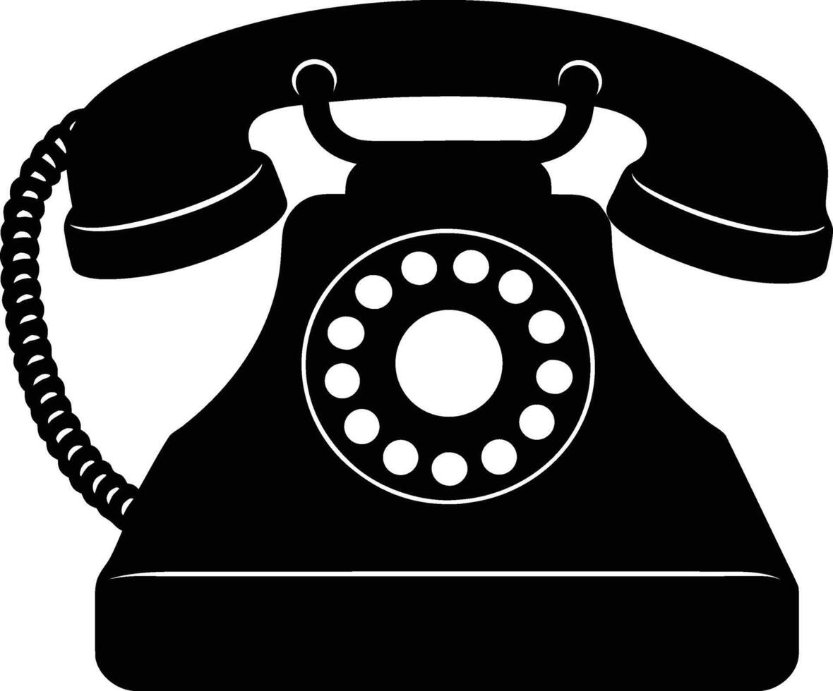 Vintage Rotary Phone Silhouette Classic Communication Technology and Design Icon in Black and White vector