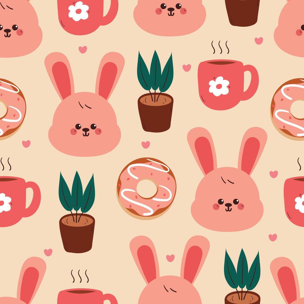 Pattern of cute bunnies and plants vector