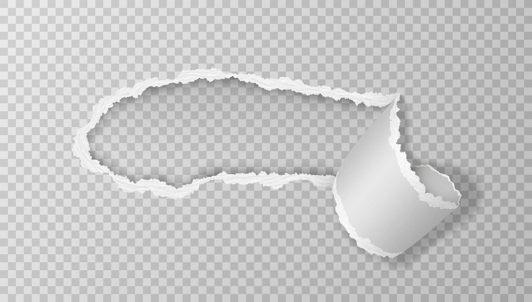 Realistic torn and twisted paper strip isolated on light background. vector
