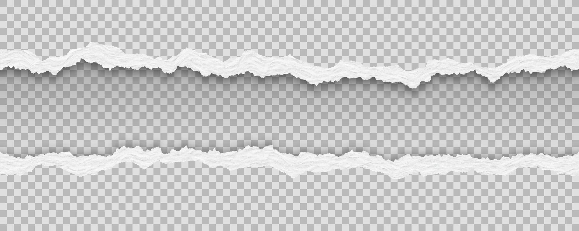 Realistic horizontal seamless torn edge of paper with a soft shadow. Destroyed paper white strips. vector