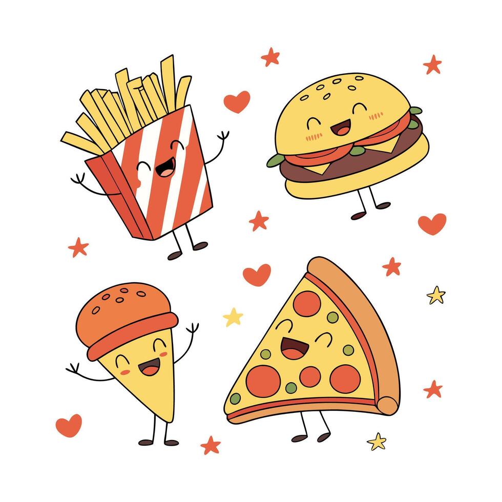 Fun Cartoon Fast Food Characters vector