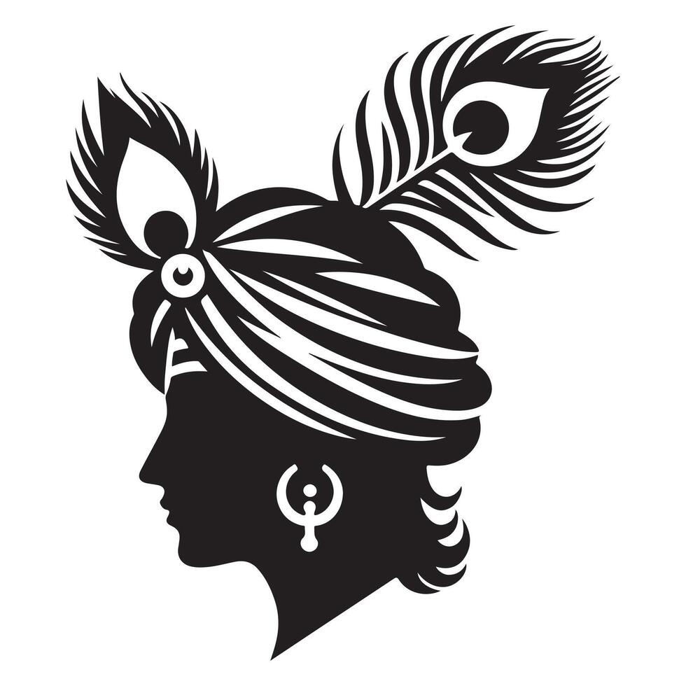 Silhouette icon of Krishna Turban and Peacock Feather vector