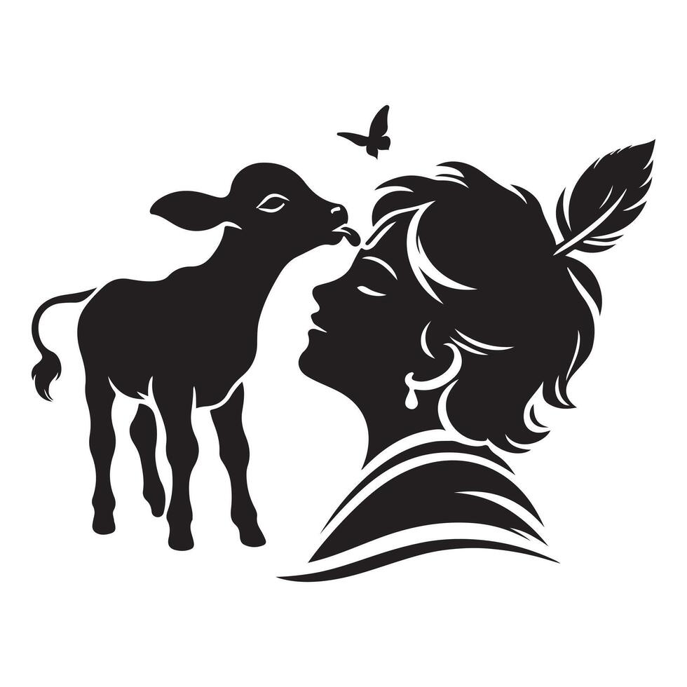 Krishna Kissing Cow Silhouette vector