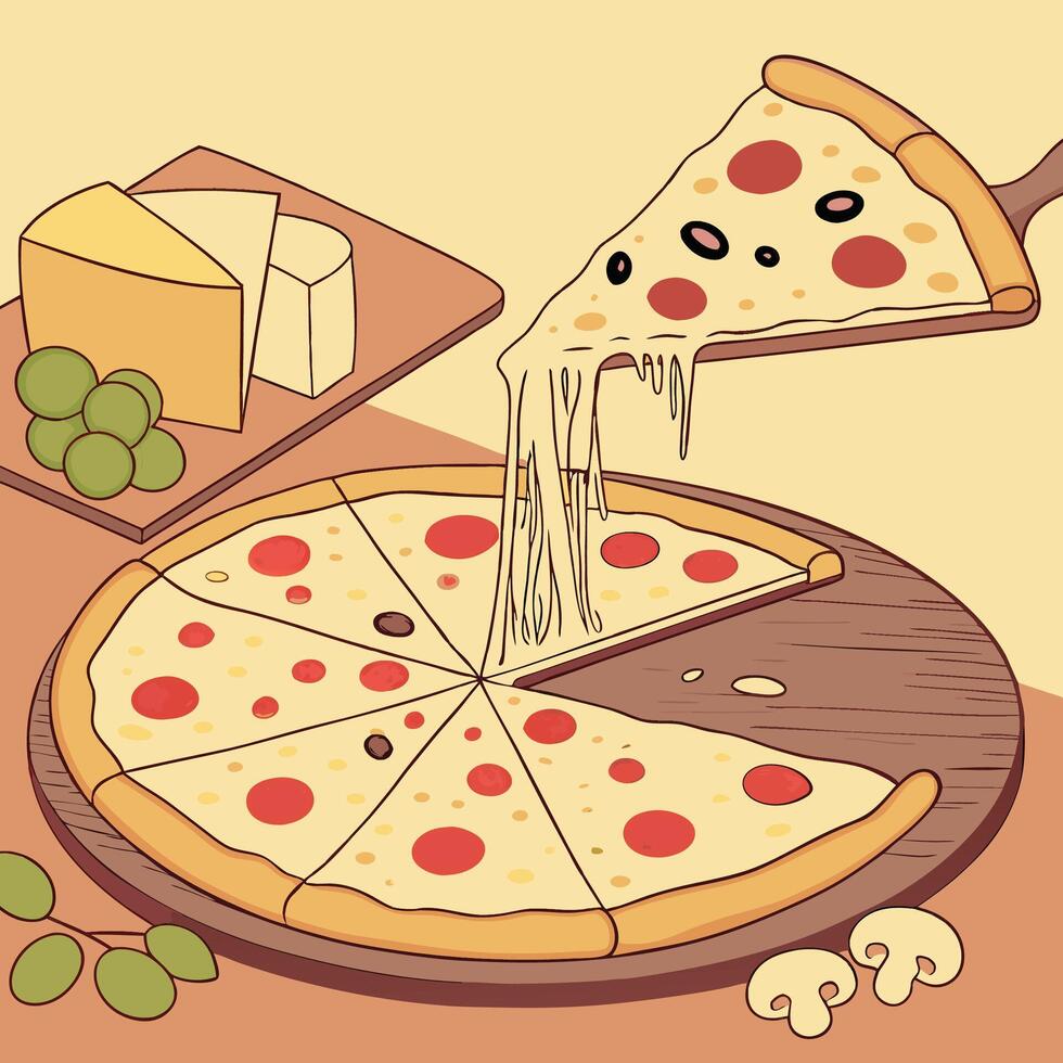 Tasty Pizza Slice Flat Illustration vector