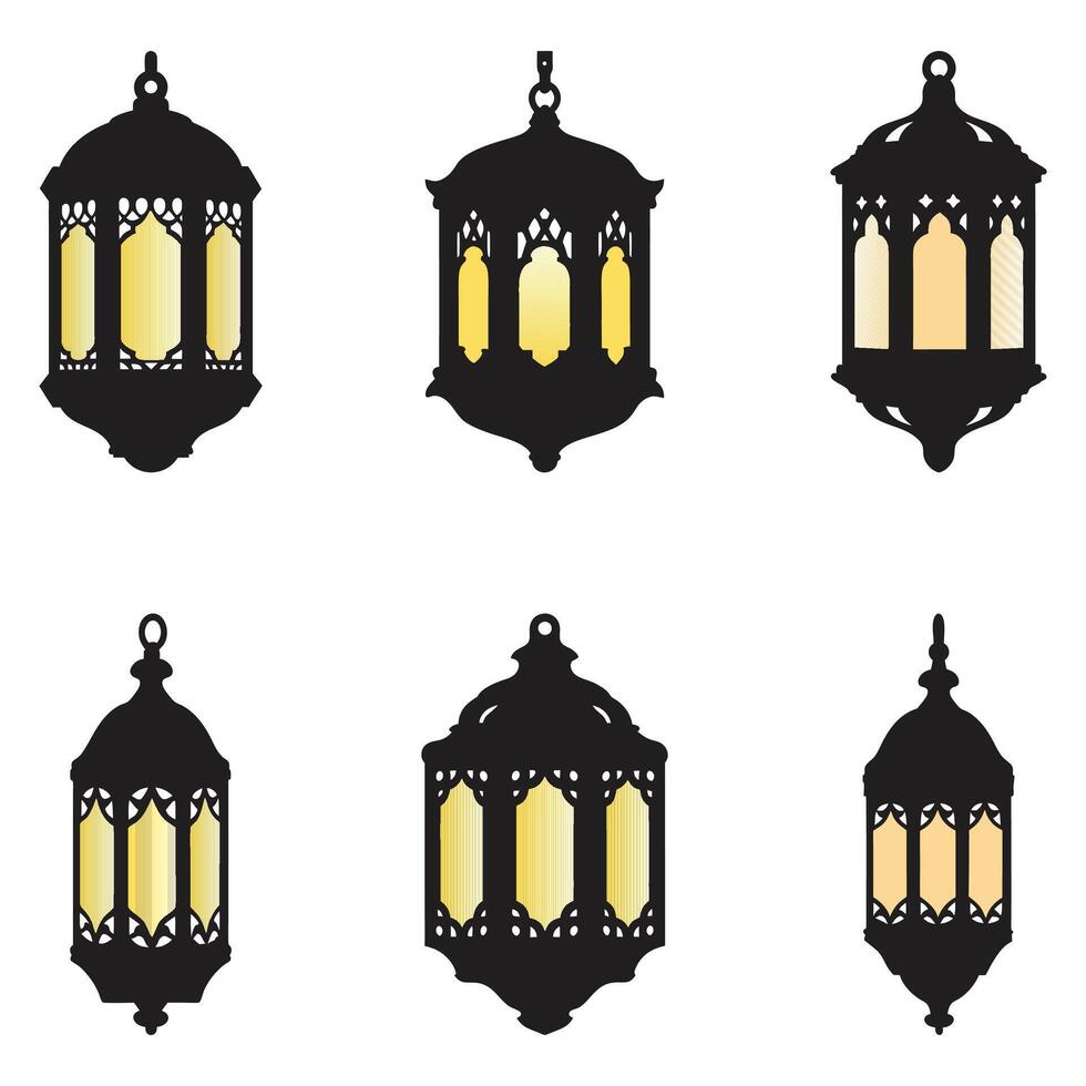 Set of arabic vintage decorative lantens, islamic ramadan eid lamp illustrations vector