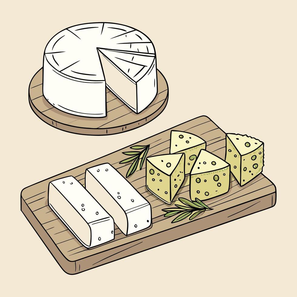 Hand Drawn Cheese Collection Art vector
