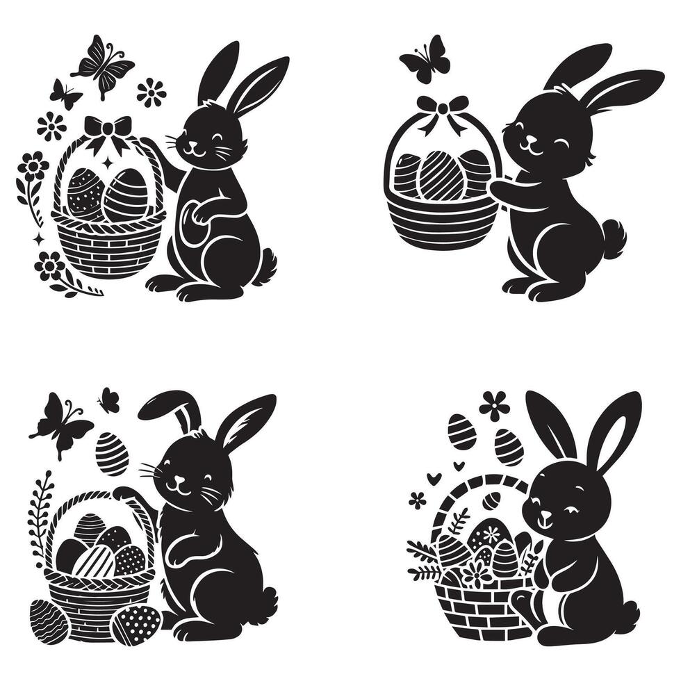 Easter Bunny and Eggs Silhouette Illustration vector